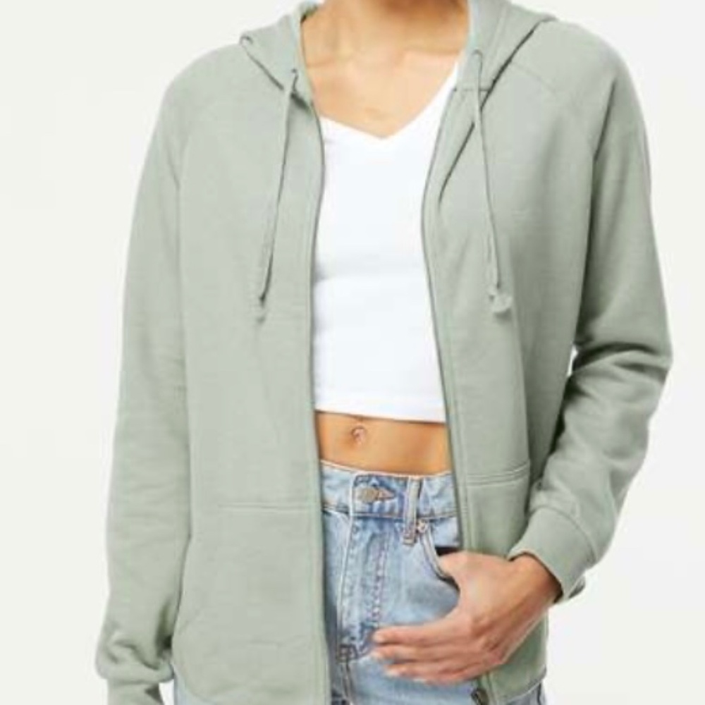 New Women's California Wave Wash Hooded Sweatshirt Full Zip Sage Green Medium